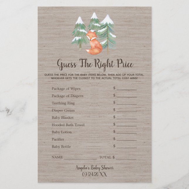 Flyer Winter Woodland Fox adivina el juego del precio co (Frente)