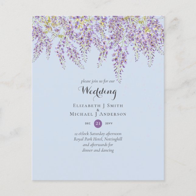 Flyer Wisteria Floral Garden Lavender Boda Dusty Blue (Frente)