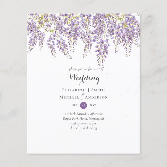 Flyer Wisteria Floral Garden Lavender Boda PRESUPUESTO (Frente)