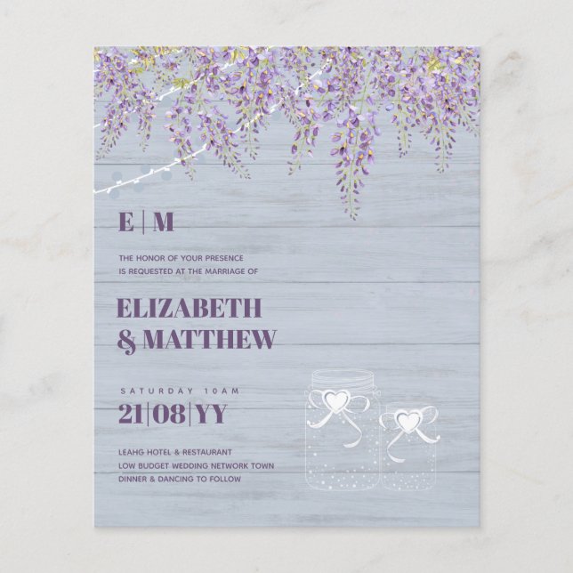 Flyer Wisteria púrpura presupuestal Boda azul turbio (Frente)