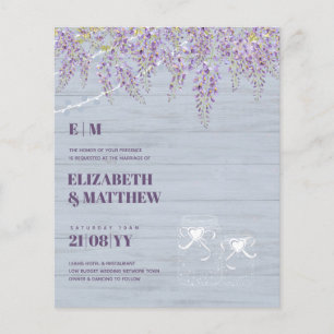 Flyer Wisteria púrpura presupuestal Boda azul turbio