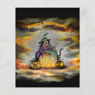 Flyer Witch and black Cat, Happy Halloween!