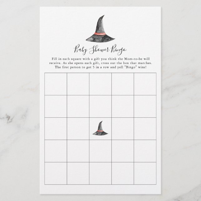 Flyer Witch Halloween Juego de Baby Shower Bingo Cute (Frente)