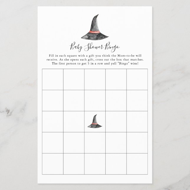 Flyer Witch Halloween Juego de Baby Shower Bingo Cute (Frente)