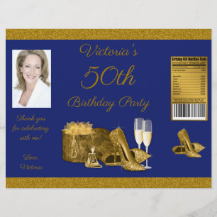 Flyer Womans Blue Gold Party Birday Chip Bag Wrapper