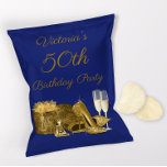 Flyer Womans Blue Gold Party Birday Chip Bag Wrappers<br><div class="desc">Las mujeres regalan bolsas de patatas fritas con zapatos altos de tacón de oro, regalo, perfume y copas de champán en azul y oro para la fiesta de cumpleaños a su gusto. Este bolso de chip de la fiesta de cumpleaños de la mujer se personaliza fácilmente con tu texto y...</div>