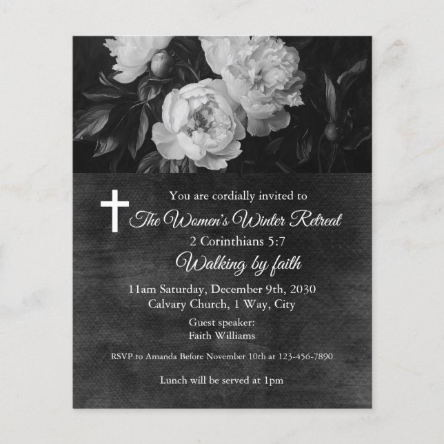 Flyer Women's Winter Retreat White Floral Church (Frente)