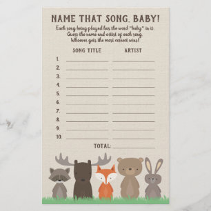 Flyer Woodland adivina tarjeta de juego de Baby Shower B