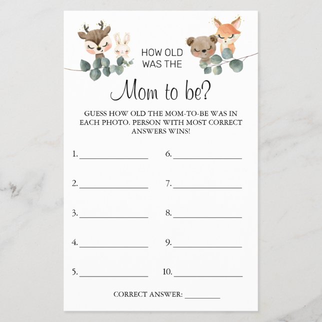 Flyer Woodland Adivinan qué edad tenía la tarjeta de jue (Frente)