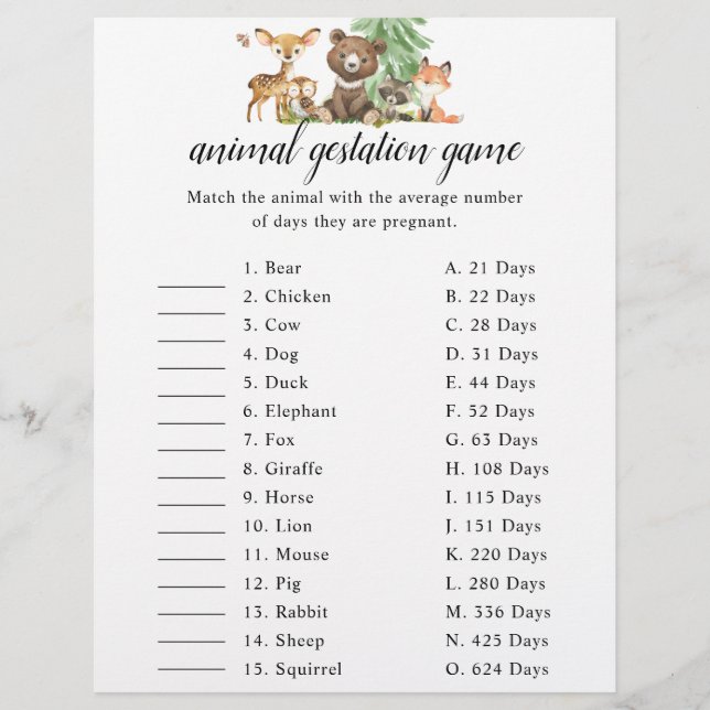 Flyer Woodland Animal GestGame Baby Shower (Frente)
