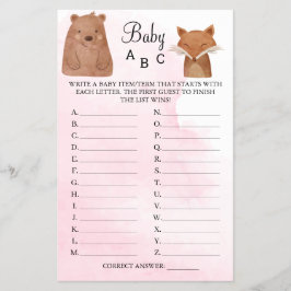 Flyer Woodland Animals Baby ABC Ducha Tarjeta de juego
