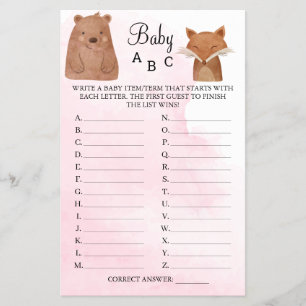 Flyer Woodland Animals Baby ABC Ducha Tarjeta de juego