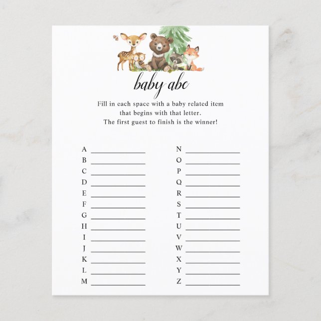 Flyer Woodland Animals Baby ABC Shower (Frente)