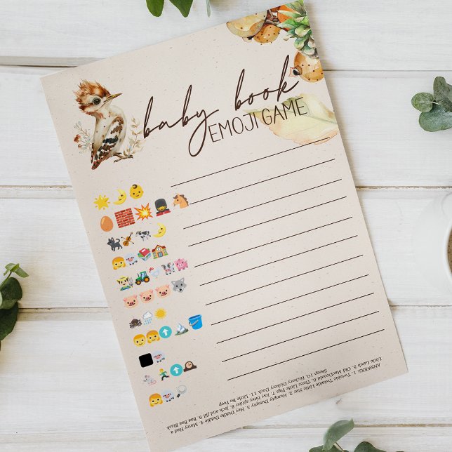 Flyer Woodland Animals Baby Shower Baby Book Emoji Game (Subido por el creador)