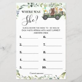 Flyer Woodland Animals Where was Mom Shower Game Card