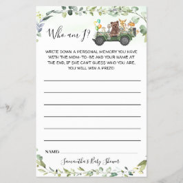 Flyer Woodland Animals Who are I Baby Shower Game Card