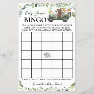 Flyer Woodland Baby Animals Shower Bingo Game Card