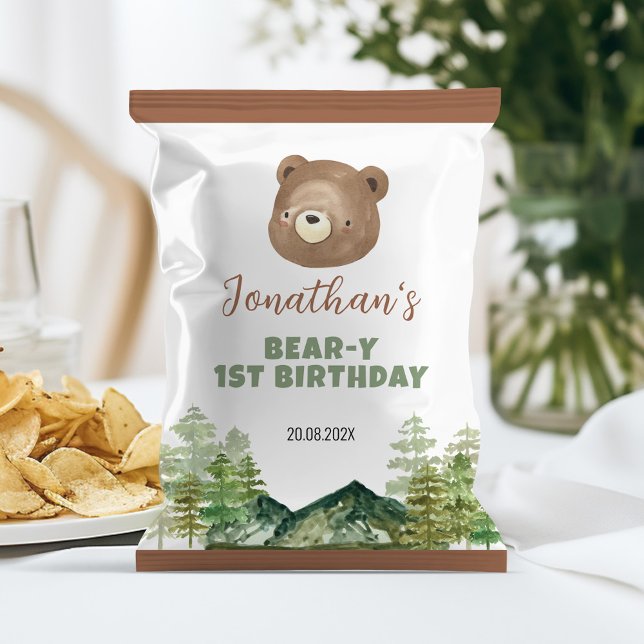 Flyer Woodland Bear Boy 1er cumpleaños Chip Bag Wrapper (Subido por el creador)