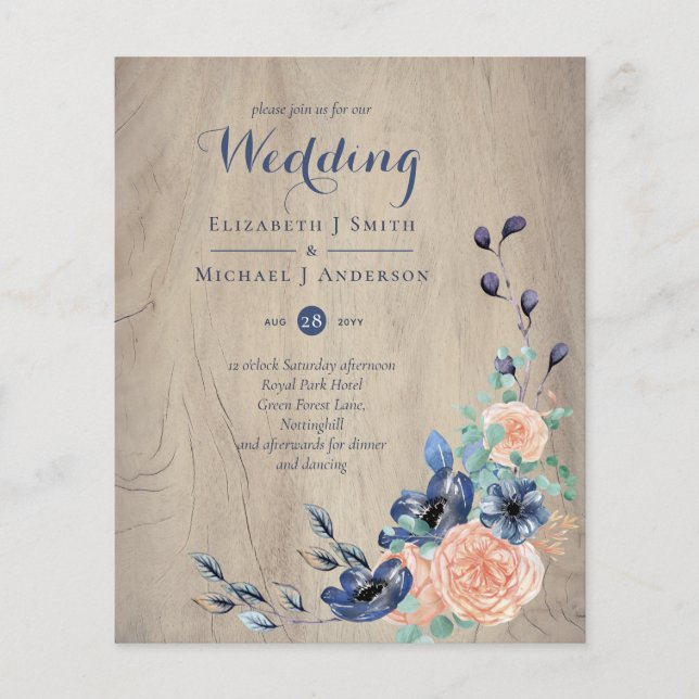 Flyer Woodland, Boda de Coral y Azul de la Armada Presup (Frente)