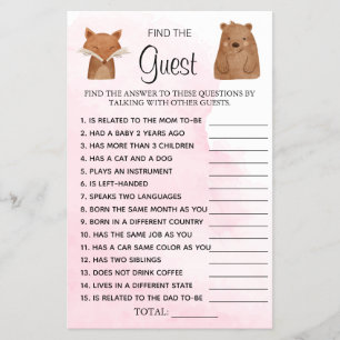Flyer Woodland Encuentra la tarjeta de juego Baby Shower