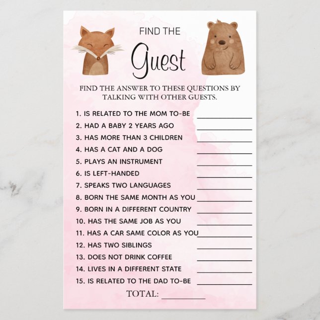 Flyer Woodland Encuentra la tarjeta de juego Baby Shower (Frente)