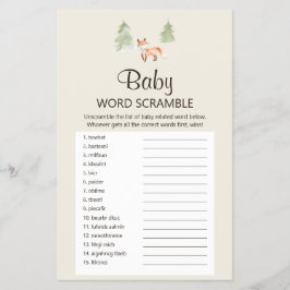 Flyer Woodland Fox Baby Shower Baby Word Scramble Game