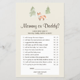 Flyer Woodland Fox Baby Shower Mommy o Daddy Game