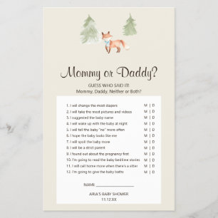 Flyer Woodland Fox Boy Baby Shower Mommy o Daddy Game
