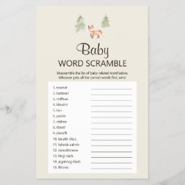 Flyer Woodland Fox Chica Shower Baby Word Scramble Game