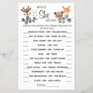 Flyer Woodland Prefiere jugar a la ducha de bebé