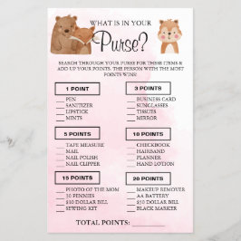 Flyer Woodland Qué hay en tu bolso Tarjeta de juego Show