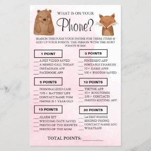 Flyer Woodland Qué hay en tu teléfono Tarjeta de juego S
