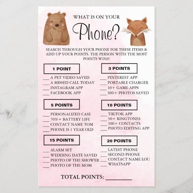 Flyer Woodland Qué hay en tu teléfono Tarjeta de juego S (Frente)