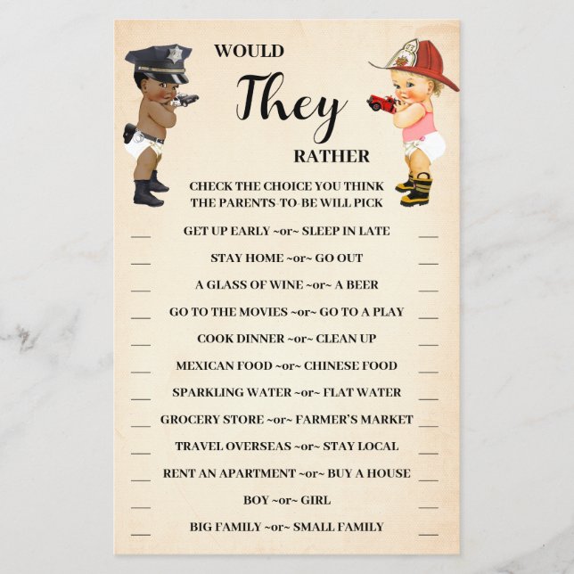 Flyer Would They Rather Little Recruit Shower Game Card (Frente)