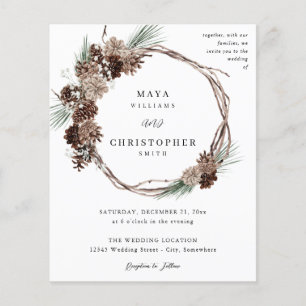 Flyer Wreath de Boda de Floral blanca y pino para invier