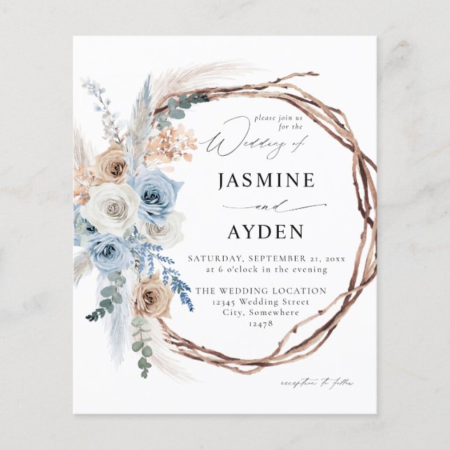 Flyer Wreath floral Blue & Beige Boho de presupuesto (Frente)