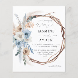 Flyer Wreath floral Blue & Beige Boho de presupuesto