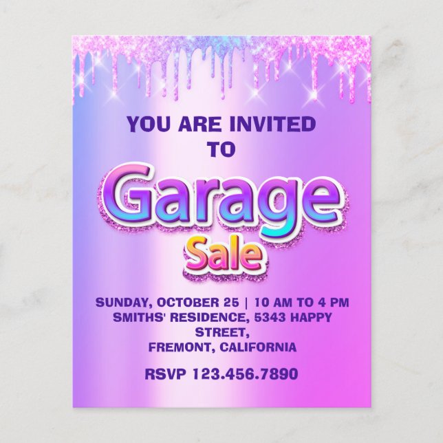 Flyer Yard Sale Garage Sale Holograph Drips Pinky (Frente)