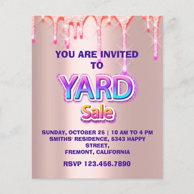 Flyer Yard Sale Garage Sale Purpurinas Holográficos Dris (Frente)