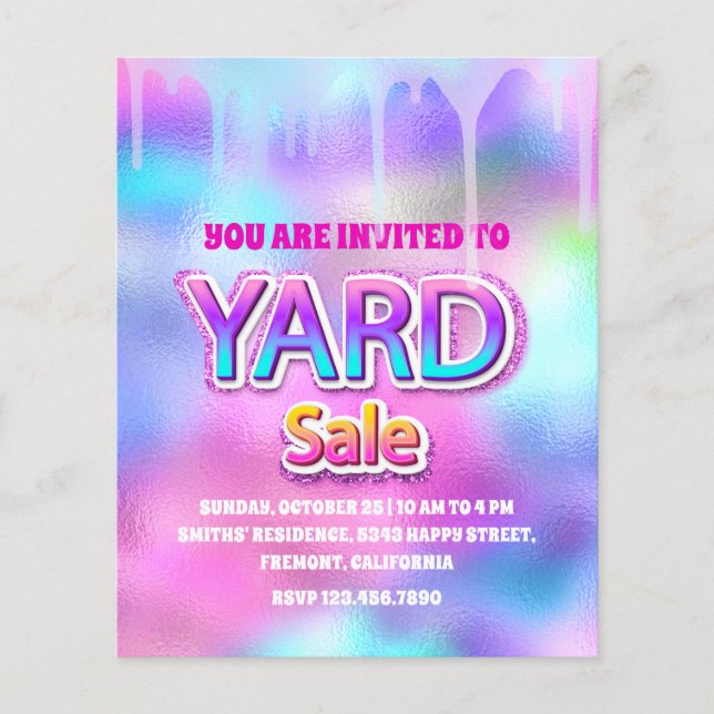 Flyer Yard Sale Holographic Purpurina Rosa Drin (Frente)
