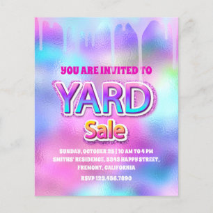 Flyer Yard Sale Holographic Purpurina Rosa Drin