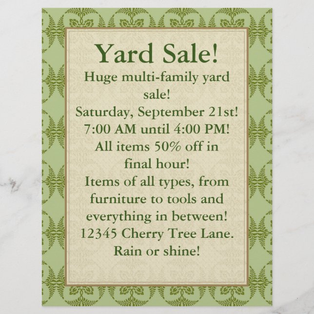 Flyer Yard Sale (se puede cambiar) Tonos de Green (Frente)