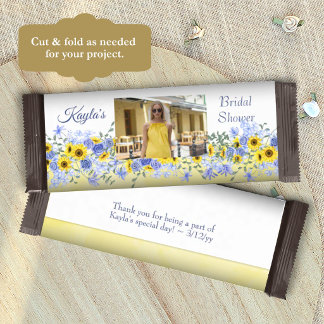 Flyer Yellow, Light Blue Bridal Shower Candy Bar Label