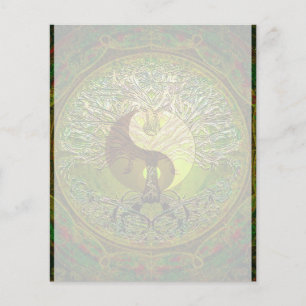 Flyer Yin Yang Mandala verde con un árbol de la vida