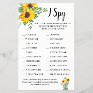 Flyer Yo Espía Sunflowers Boda Tarjeta de Juego