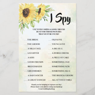 Flyer Yo Espía Sunflowers Boda Tarjeta de Juego