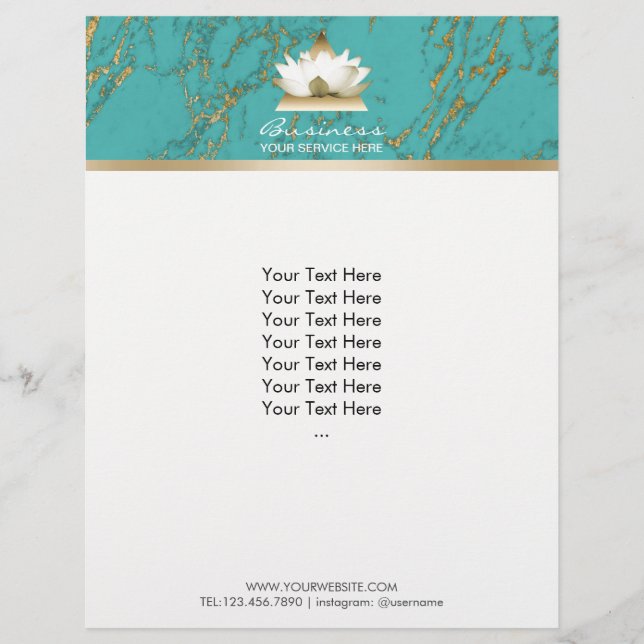 Flyer Yoga Gold Lotus moderno turquesa y mármol dorado (Frente)