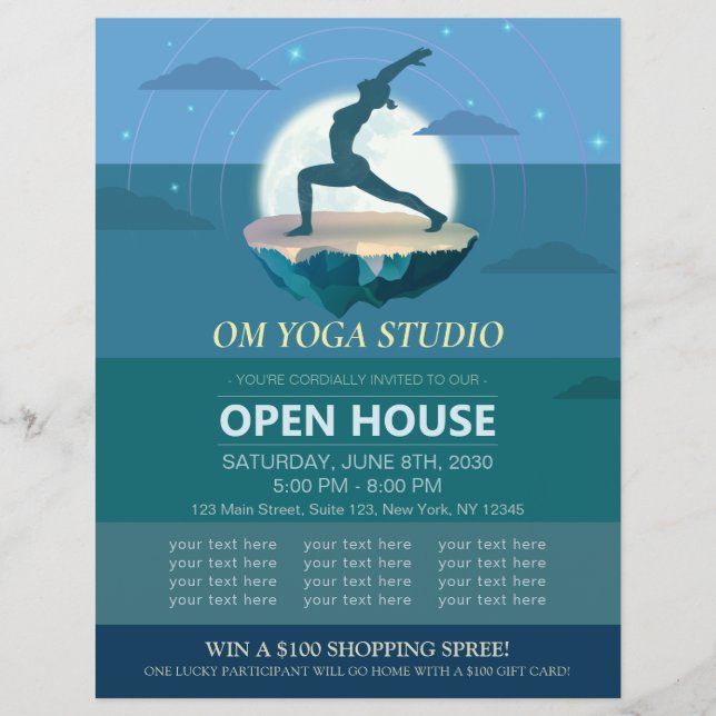 Flyer Yoga Meditation Pose Moon Flying Island Open House (Frente)