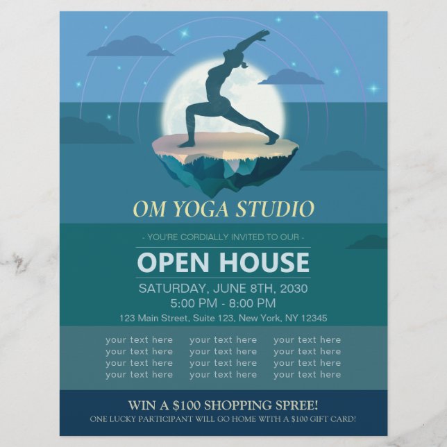 Flyer Yoga Meditation Pose Moon Flying Island Open House (Frente)