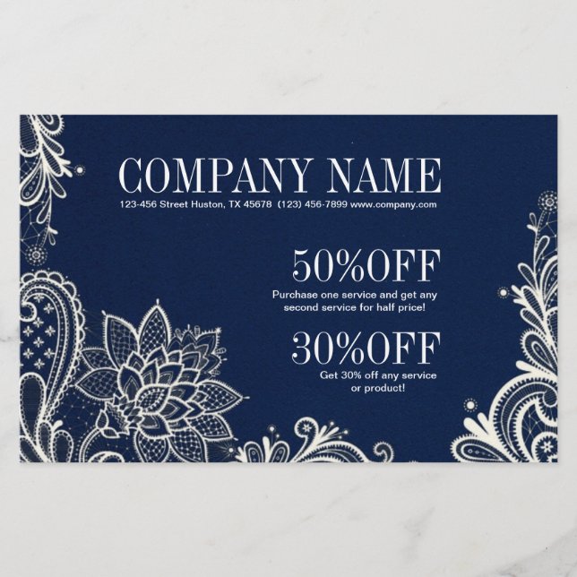 Flyer Yoga Nueva Era encaje bohemio henna azul marino (Frente)